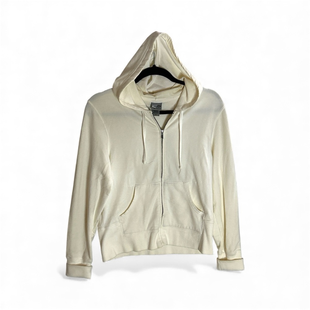 Champion Sz Med Full Zip LightWeight Hoodie Sweatshirt Womens White